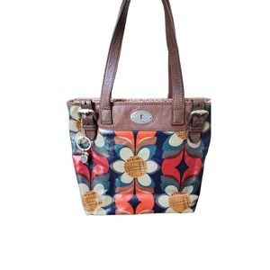 Fossil Brand Key-Per Crossbody Purse Canvas Coated Floral Bag